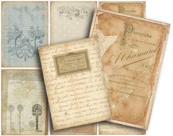 INSTANT DOWNLOAD diGital CoLLaGe Sheet ViNtaGe EpHeMera PaRiS PriNtaBle VintAge LaBelS FreNch SCriPts StaiNed TaTTereD PaPer, No. 162