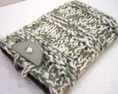 Knit IPad Mini Sleeve, Kindle Fire Case, Nook Sleeve, E Reader Knit Case, Winter White Sage Green