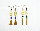 Infinity Geometric Earrings with Emerald Green or Blue Crystals - Your Choice