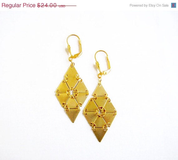 SUMMER SALE Liquid Rhombus Statement Earrings, Triangle Geometric Brass Earrings- Tribal Inspired Jewelry