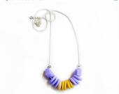 SUMMER SALE Geometric Pastel Necklace - Lavender and Yellow Color Blocking Handmade Polymer Clay Beaded Necklace