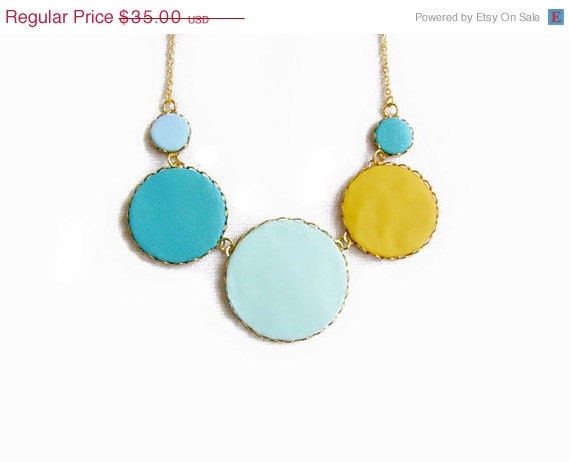 SUMMER SALE Pastel Bubbles Statement Necklace in Teal Blue, Mint, Yellow - Color Dot Collection - Handmade Polymer Clay Statement Necklace