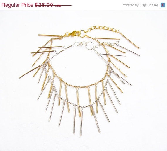 SUMMER SALE Layering Metal Fringe Bracelet, Silver or Gold Minimalist Bar Sticks Bracelet - Tiny Treasures Collection