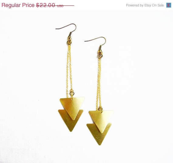 SUMMER SALE Triangle Geometric Earrings - Minimalist Arrow Handmade Earrings, Raw Brass Geometric Earrings