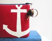 Anchor Screenprint Mini Zipper Pouch Recycled Cotton Keyring