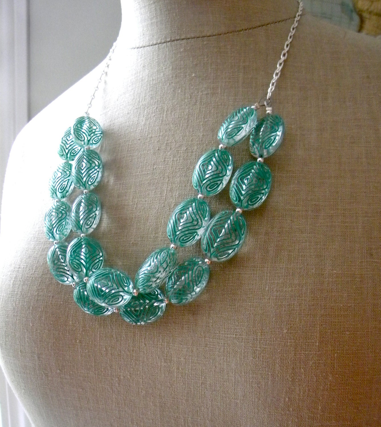 Mint Acrylic and Silver Statement Necklace.
