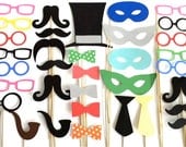 Photo Both Props 34 X Large Party Pack of 34 Wedding Photo Booth Props Party Decorations Party Supplies Masks Glasses Mustache Silver