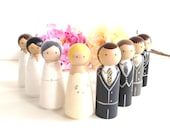 Fully Custom Wedding Cake Topper Bride Groom Wood Peg Doll Anniversary Keepsake Personalized Beautiful Hand Painted Figurines Family Cute