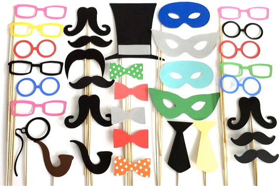 Photo Both Props 34 X Large Party Pack of 34 Wedding Photo Booth Props Party Decorations Party Supplies Masks Glasses Mustache Silver