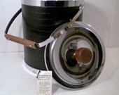 Vintage Kromex Ice Bucket Black Faux Alligator and Chrome