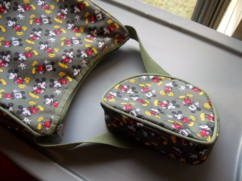 Retro 90s Disney Mickey Mouse Green Olive Purse and Makeup Pouch