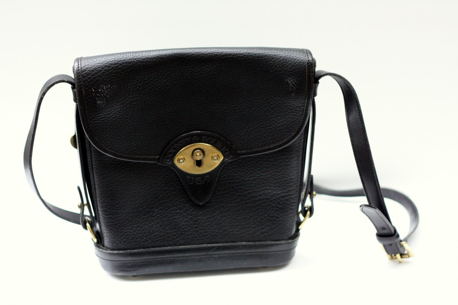 Black Pebble Leather DOONEY & BOURKE Medium Shoulder Bag with Brass Hardware