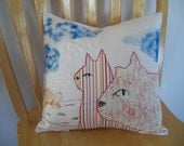 Cat Pillow Hand Painted Quilted Decorative Cushion Cover