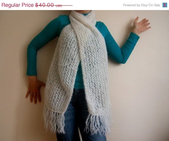 ON SALE 40 % OFF Snow White Mohair Long Scarf