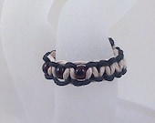 Black and Natural Hemp Ring with Transparent Black Czech Glass Beads