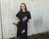 vintage 70s dress sheer asymmetrical black  dress NOS