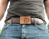 Leather Belt Buckle - Guitar Pick with Initial - Musician Gift - Modern Urban Design -  Father's Day
