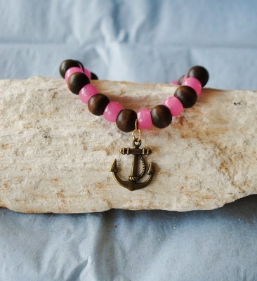 Chocolate Strawerry Glow in the Dark Pink Bronze Anchor Bracelet