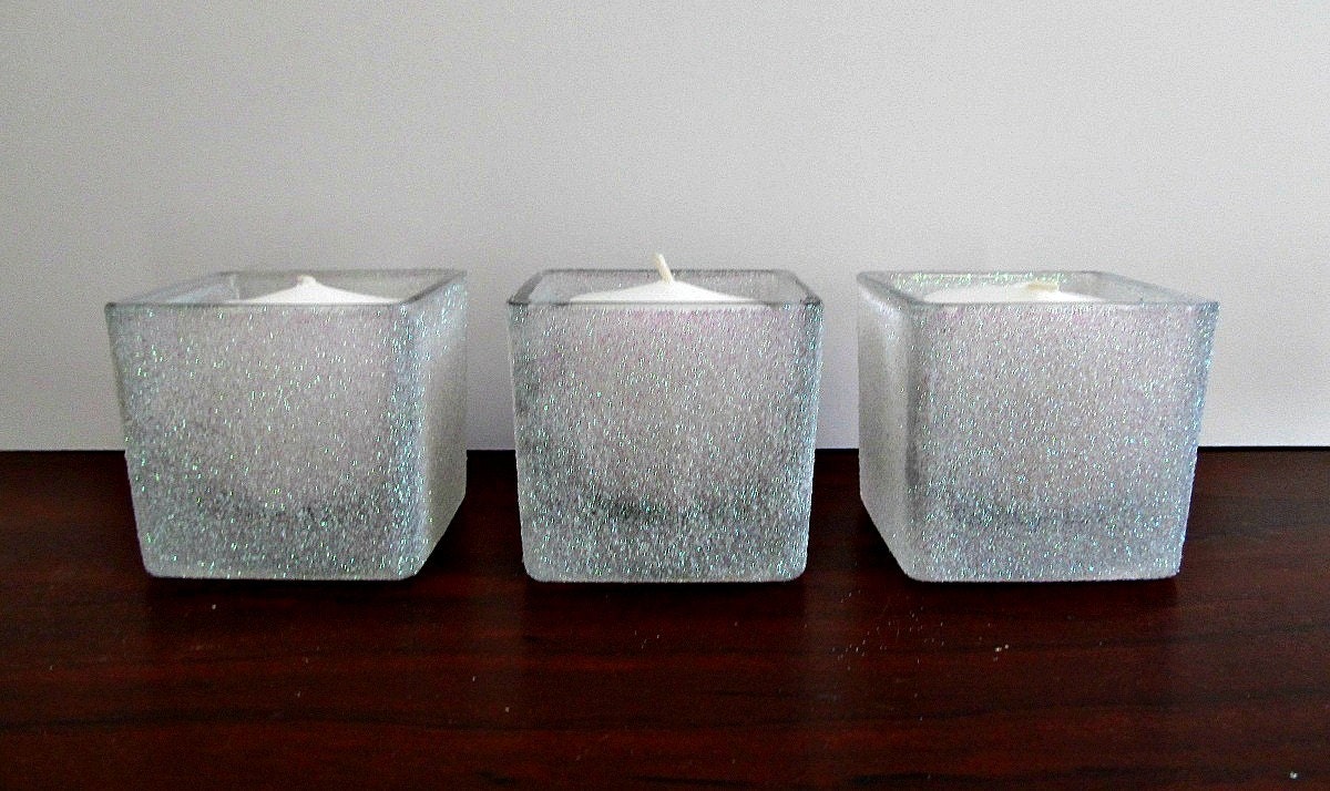 Glitter Votive Holders - Set of 3 - Sparkly White