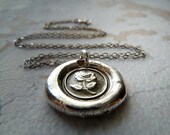 Rose Wax Seal Necklace. Wax Seal Jewelry in Recycled Fine Silver.