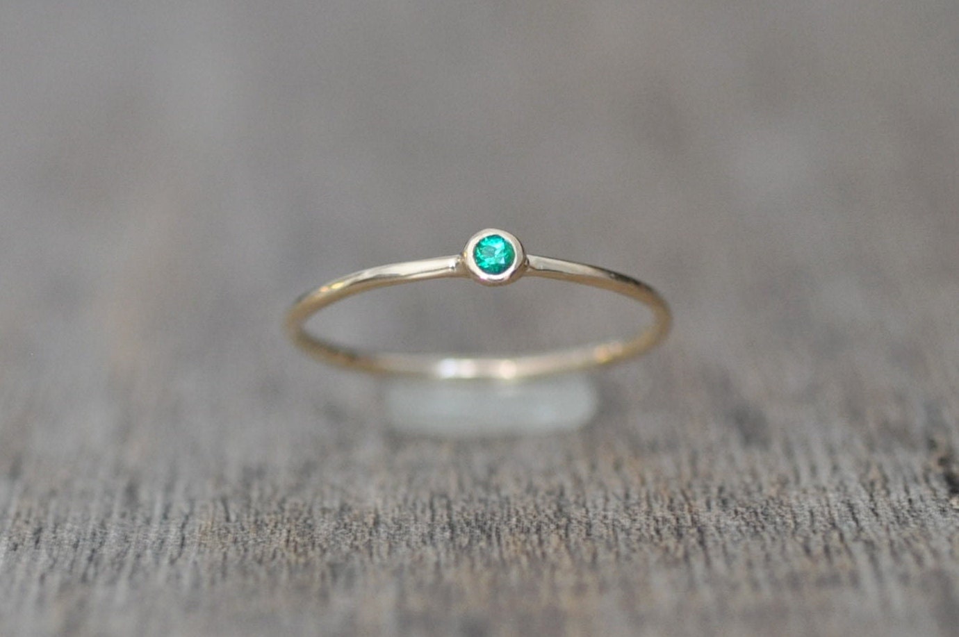 Bright Green Emerald on 14 Karat Yellow Gold Band, Size 5.5 is Ready to Ship