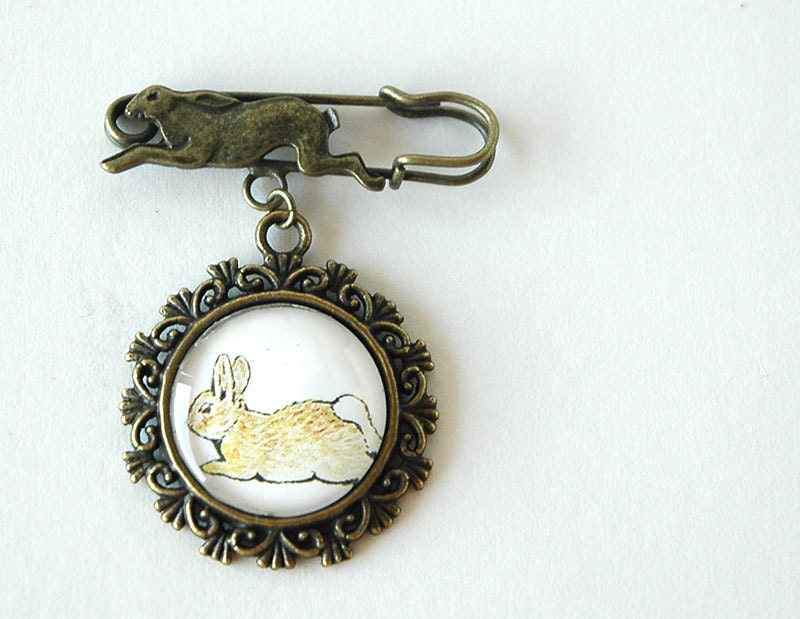 Vintage Storybook Brooch - Peter Rabbit - Beatrix Potter - 25mm Glass Pendant Brooch