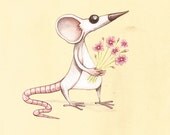 An Original Illustration of a mouse 'Posy' cute and quirky art by kitchimama.