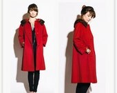 SALE JOHN WANAMAKER Vintage 1960s Ruby Red Wool Mink Collar Coat