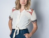 1970s cotton prairie tie front crop top