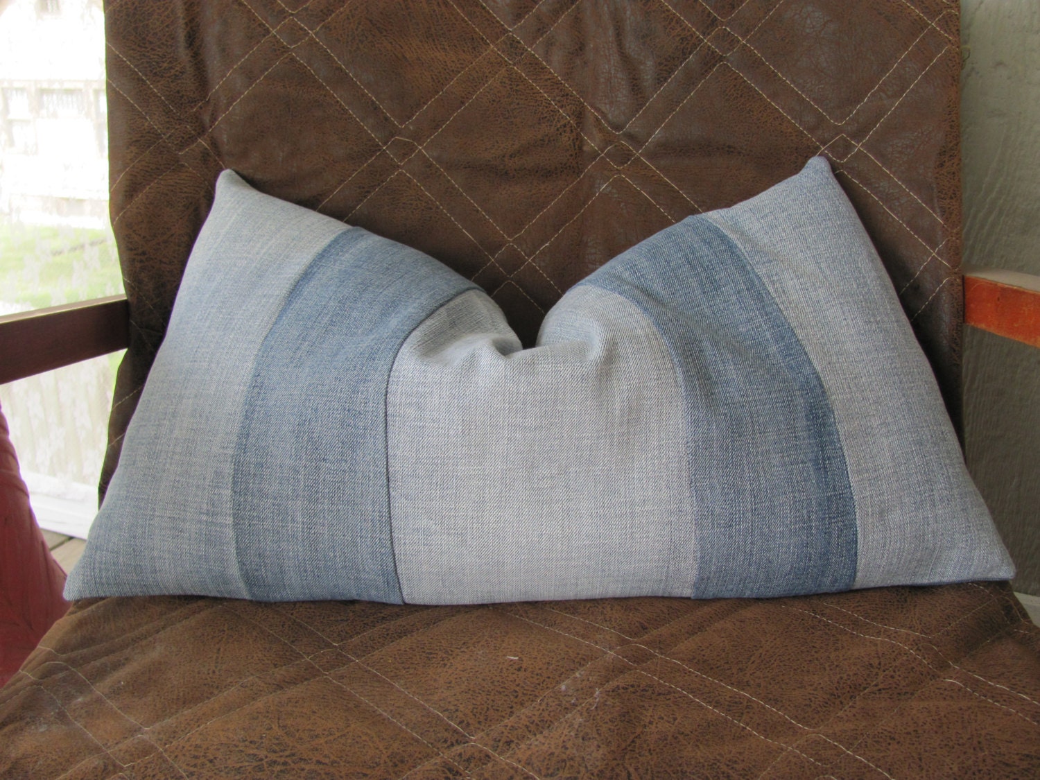 Recycled Denim 22 inch x 12 inch Lumbar Pillow Cover Cushion upcycled blue jeans