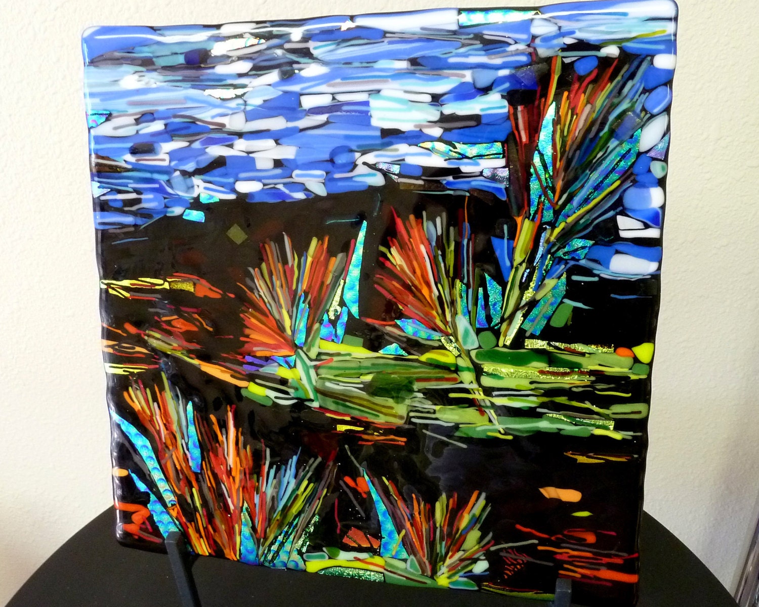 Alien Garden Fused Glass Plate