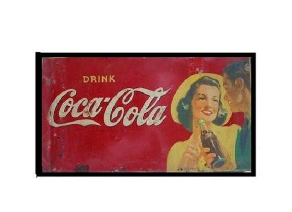Antique Coca Cola Sign. Rusty Shabby Prim. 1940s Advertising Sign. Large Metal Collectible Sign
