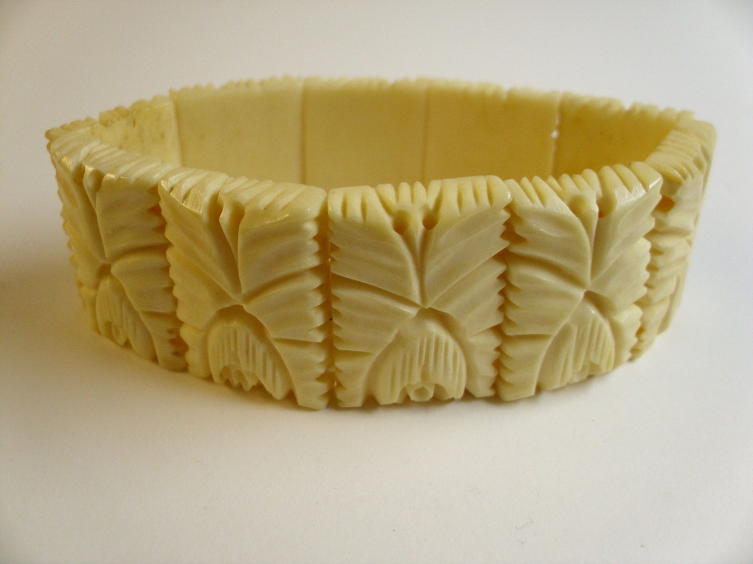 Vintage Carved Bone Expansion Bracelet