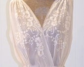 Vintage 1930s Nightgown, 30s Lingerie, Cream Silk & Chiffon Embroidered Bias Cut Gown, Bridal Boudoir Art Deco