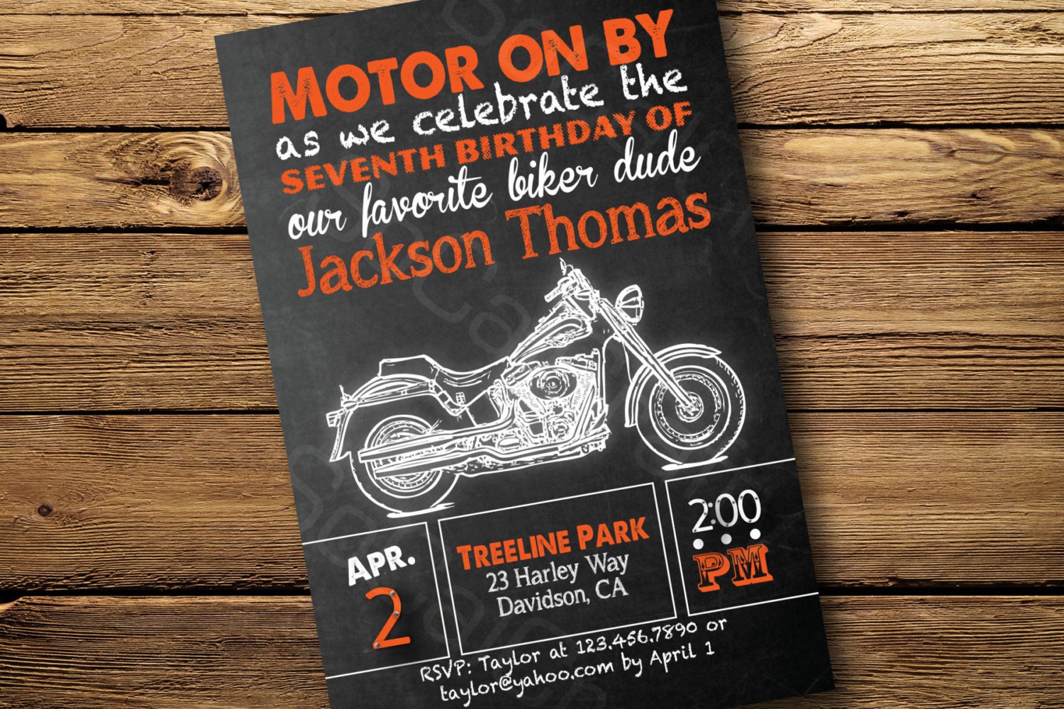Chalkboard Style Harley Davidson Motorcycle Theme- Birthday Party Invitation, Digital or Printed
