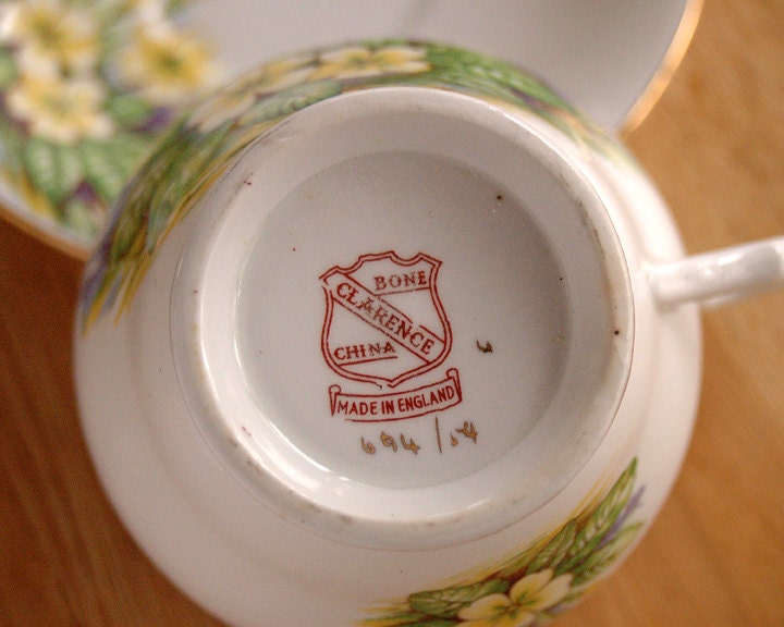 Teacup Candle - Vintage Clarence Yellow Flowers Pattern Fine Bone China Soy Wax Tea Cup Candle - your choice scent