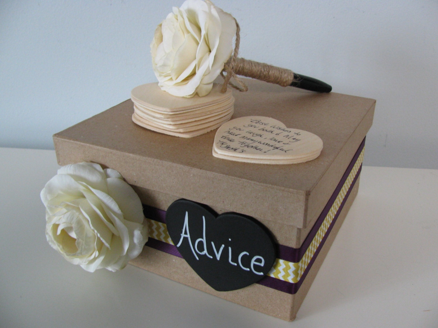 Guest Book Alternative and Guest Book Pen SET Wedding Advice Box Rustic Wedding Wishes Bridal Shower Advice Custom Personalized 120 guests