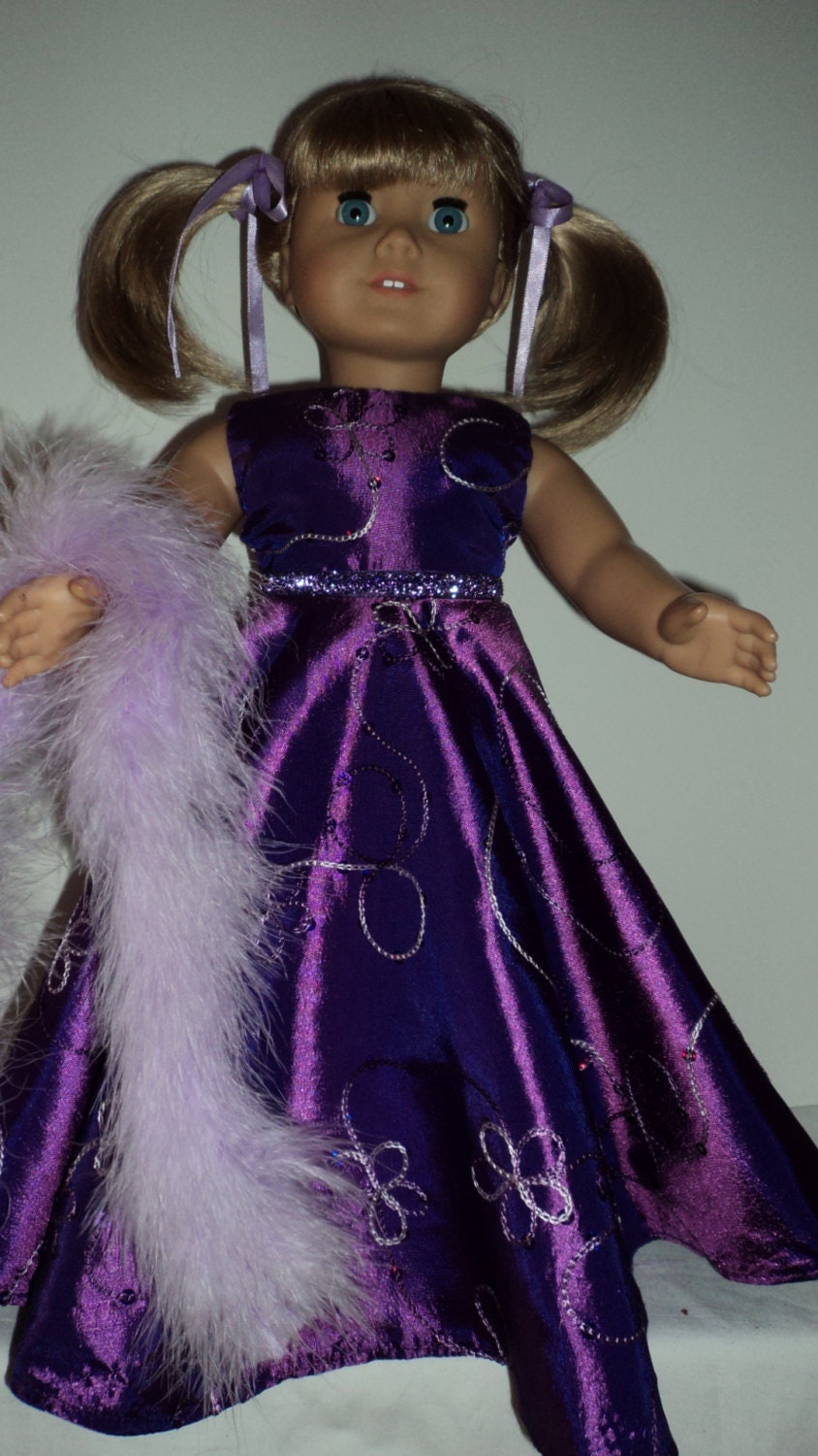 American Girl Doll Clothes - Purple Satin Gown and Boa