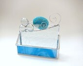 Business Card Holder Blue  Agate Bead Stained Glass Geode HandmadeOOAK 247