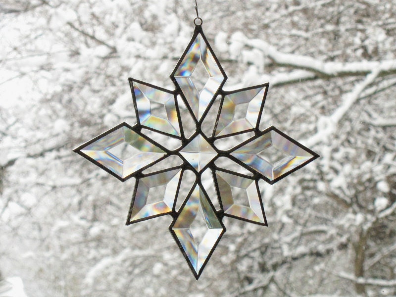 Stained Glass Star Sun Catcher Suncatcher Snowflake Christmas Beveled (9bv Large) Handmade OOAK