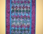 Art Quilt, Turquoise, Blue and Purple Wall Hanging