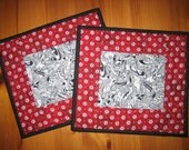 Mug Rug Snack Mats Black and White Shoes with Red Flowers