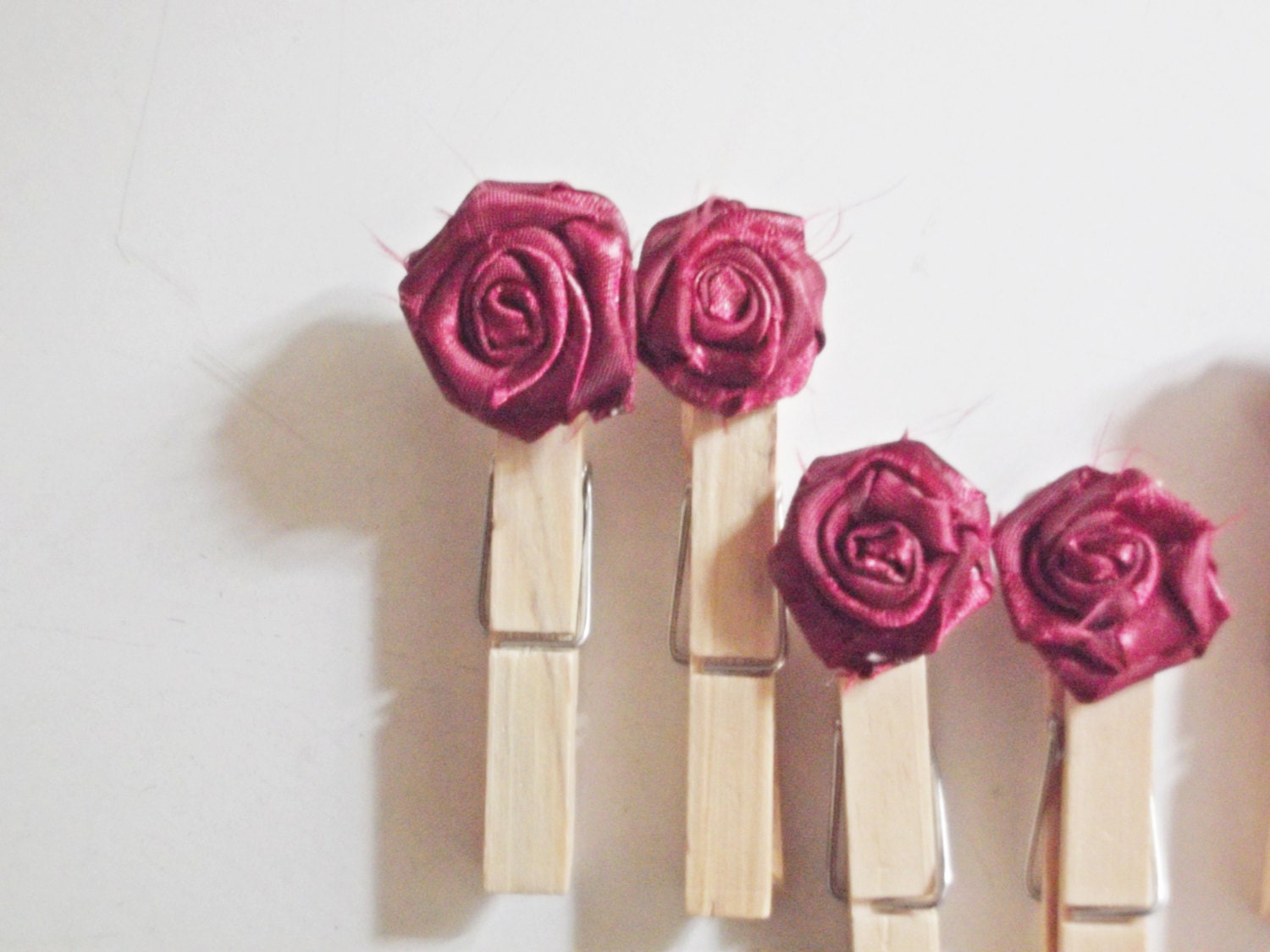 Set Of 7 - Wrapped Roses OxBlood Buds - Mini Clothes Pins - Nursery Baby Shower Favors