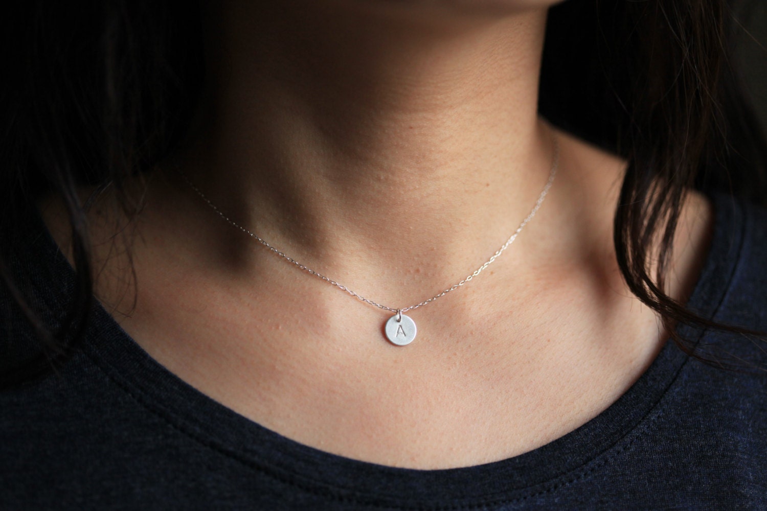 initial necklace with circle pendant - personalized necklace - sterling silver
