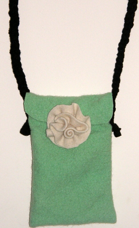 felted lime green ipad mini case messenger bag style sweater bag felted white flower Upcycled Sweater  hand braided strap for teen girls