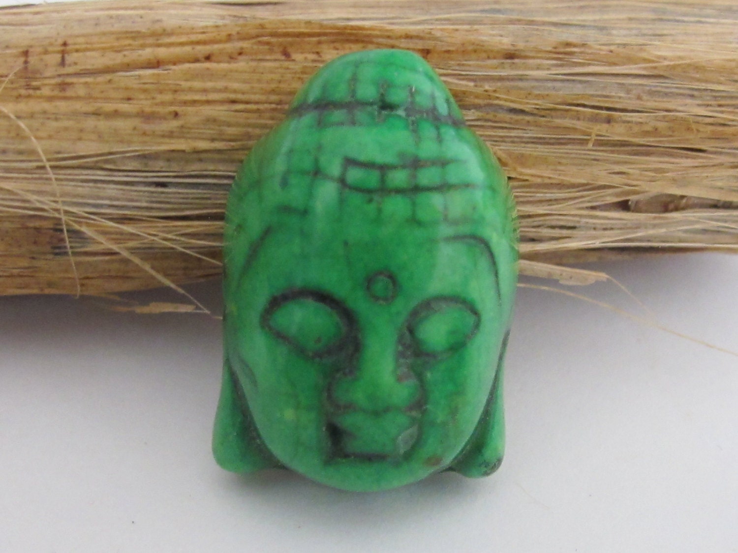 Green color turquoise howlite carved Buddha pendant bead - 1 piece - BD288