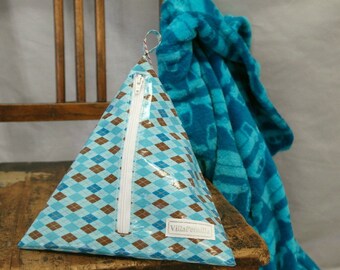 Wash bag for kids and light travelling- laminated blue cotton