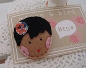 Doll Face Brooch - Blue & Peach (240)