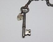 Skeleton Key And White Beach Glass Necklace Handmade