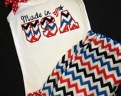 Girls Patriotic Tank and Red White and Blue Chevron Ruffled Hem Shorts